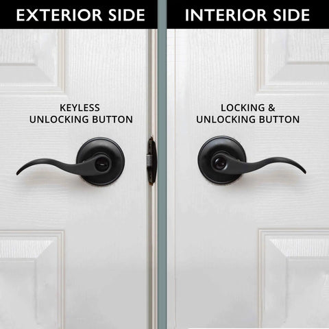 Privacy Door Lever Set for Bedroom and Bathroom, Matte Black Wave Style, Reversible Interior Lever, shown on door
