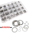 Pro Grade Ultrathin Flat Washer Set M3 To M20 600 Pieces 0.2mm Stainless Steel 304 A2-70 Shim Gasket Kit Box For Precise Load Distribution, Corrosion Resistance, Indoor Outdoor Use, Durable Hardware Spacers in compartment box