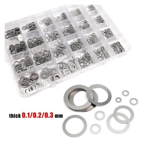 Pro Grade Ultrathin Flat Washer Set M3 To M20 600 Pieces 0.2mm Stainless Steel 304 A2-70 Shim Gasket Kit Box For Precise Load Distribution, Corrosion Resistance, Indoor Outdoor Use, Durable Hardware Spacers in compartment box