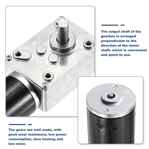 Close-up of 12V DC Reversible Worm Gear Motor With 120 RPM No Load Speed And 50 To 1 Reduction, 8mm D Shape Shaft, gear detail.
