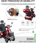 Heavy Duty Mobility Scooter For Seniors With 450 Lb Capacity, 500W Motor, 12 MPH Top Speed, 25 To 37 Mile Range, USB Charging Port