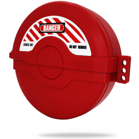 Gate Valve Lockout Device For Five To Six And A Half Inch Handles, OSHA Compliant Gas Lock, Impact Resistant Lockout, Red with Warning Label