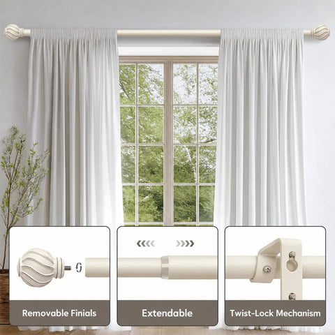 Extra Long White Curtain Rod for Windows 72 to 144 Inches Heavy Duty Adjustable Curtain Pole with Antique Rustic Vintage Industrial Finials