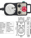 5 Axis CNC Pendant Handwheel with Emergency Stop and 15 Pin Connector, dimensions and specifications showcased for DDCSV41 DDCS Expert.