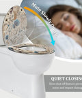 Decorative Elongated Toilet Seat for Bathroom with floral design, quiet closing feature, fits most toilets.
