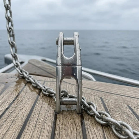 Marine Anchor Connector For Boat Fittings And Hardware 316 Stainless Steel Hinged Pin Two Stage Anchoring Link Saltwater Ready And Beefed Up For Boating Reliable Anchor Connections With Chain And Gear on boat deck