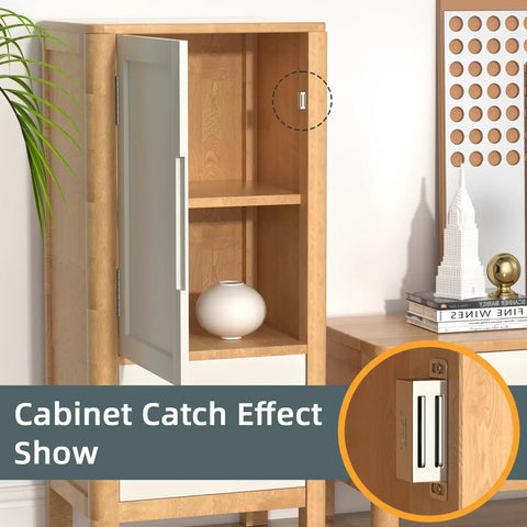 Heavy Duty Cabinet Magnets 12 Pack Magnetic Door Catch Stainless Steel installed on kitchen cabinet for strong closure