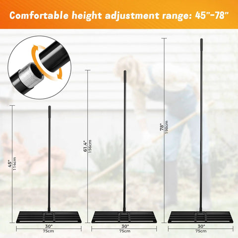 Heavy Duty Landscape Rake With 30 By 10 Inch Head And 78 Inch Detachable Stainless Steel Handle For Lawn Leveling And Yard