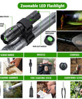 Zoomable LED flashlight from All In One Folding Tactical Shovel Hatchet Kit with axe, flashlight, multitool, and other camping gear