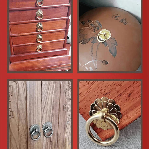 Vintage Style Brass Ring Pulls For Cabinets And Drawers, Round Cabinet Knobs And Drawer Handles For Dresser Kitchen Cupboard And Closet Doors, Antique Brass Finish With Screws, Durable Solid Brass Hardware