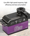 Heavy Duty Badass Digital Servo With Killer 10Kg Torque Waterproof Coreless Motor And Precision Feedback Built Tough For 1:8 And 1:10 Scale Rc Cars And Trucks close-up view showing black and purple design with servo arm.