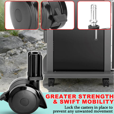 Locking Caster With Insert Replacement Wheel Set For Genesis E-310 E-320 grills showing casters and installation
