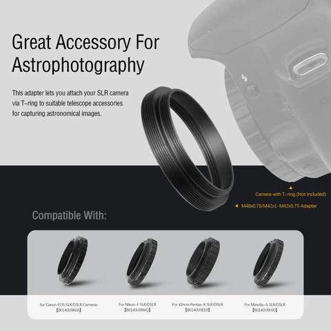 Telescope Adapter M48X0.75 To M42X0.75 And M42X1 Female To M42X0.75 Male, Converts To T2 Male with camera compatibility list