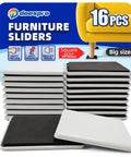 16 Pack Large Square Furniture Sliders Three Point Five Inch Heavy Duty Movers For Hardwood Floors And Carpet, in packaging