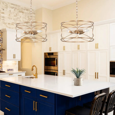 Dope Gold Drum Chandelier Three Light Pendant Ceiling Light for kitchen island with modern gold shade