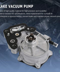 Brake vacuum pump with gasket, silver aluminum housing and black gasket plate (front view).