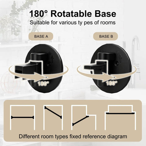 Adjustable Black Shower Curtain Rod 36 To 63 Inches Aluminum With 180 Degree Rotating Brackets, Dual Installation Adhesive Or Drill, Rustproof Smooth Gliding For Quick Secure Shower Setup 180° rotating base