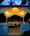 Solar Powered Outdoor String Lights 48 Ft Edison Bulbs Shatterproof LED Warm White Commercial Grade Patio Lights For Garden Pergola Bistro Vibe Great For Outdoor Parties illuminating gazebo at dusk