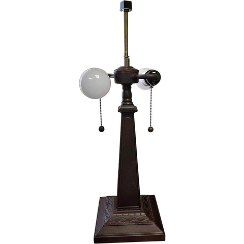 Base of Stained Glass Mission Table Lamp In Tan Brown Finish, Totally Timeless Vintage Vibe, 23 Inch Tall Nightstand Light AM348TL14