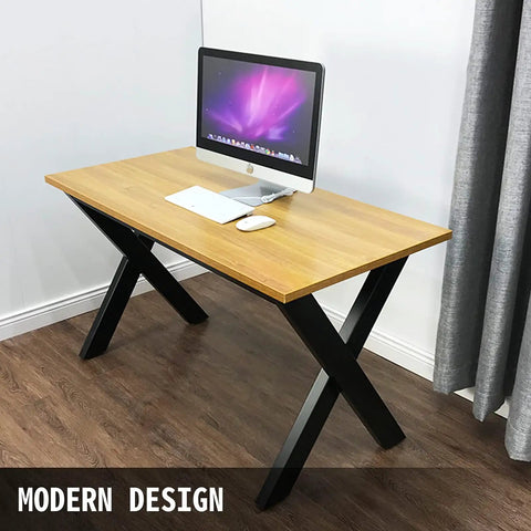 Beefy Pair of Heavy Duty Steel Table Legs, 28 Inch High by 31 Inch Wide X Frame 3.1 Inch Square Box Legs under wooden desk