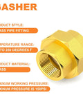 Brass Union Pipe Fitting 1-1/2 Inch Female Connector For Plumbing, Heavy Duty Brass, Corrosion Resistant, Extends And Joins Pipes