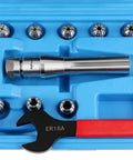 R8 Shank ER16 Collet System 8 Piece Set With 3 Thirty Second Inch To 3 Eighths Inch Collets Includes 1 Wrench In A Fitted Box, blue case