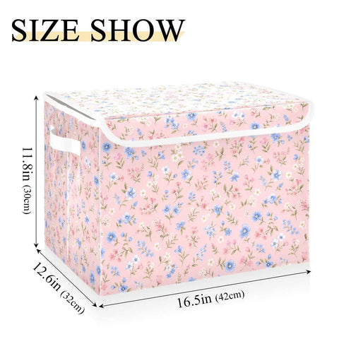 Game Changing Foldable Storage Bin With Ergonomic Handles And Lock Down Lid For Bedroom Organization, floral design, 16.5x12.6x11.8 inches.