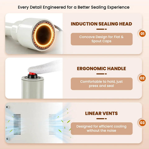 Handheld Induction Sealer For Flat And Spout Caps 10 To 50 mm Portable Bottle Finisher 110V Runs Tight And Smooth Sealing Aluminum Foil On Non Metallic Containers Slick Build Comfort Grip Handle Compact Design Fits Any Workspace