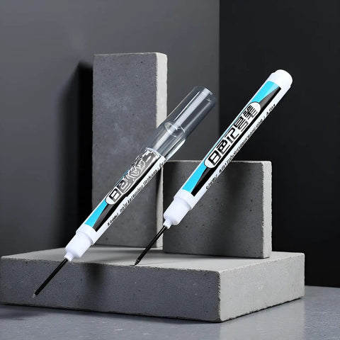 Top Shelf White Permanent Markers Quick Dry Oil Based Ink For Metal Glass Wood Built Tough Industrial And Craft Projects Smooth Writing Long Nozzle Nailed Every Job on gray concrete blocks.