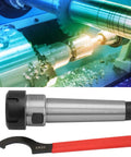 ER32 Collet Chuck Holder MT4 Morse Taper Shank For CNC Milling And Lathe Tools Straight Shaft Design For Deep Hole Machining With Tight Grip And A Real Workhorse For Tool Holding, shown with ER32 wrench