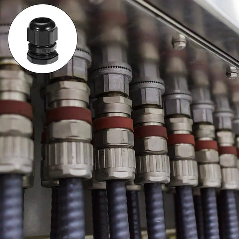 Waterproof Nylon Cable Gland Kit IP68 with sealing gaskets installed on electrical junction cables