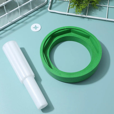 Heavy Duty Toilet Tank To Bowl Gasket And Bolt Kit Made From Premium NBR Rubber For Easy Leak-Proof Fixes And Simple Rear Installation Jobs, green gasket and white bolt