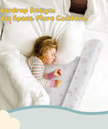 Child sleeping next to cozy foam bed rail bumpers for toddlers with semi teardrop design and non slip grip, in themed bedding.
