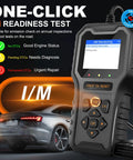 OBD2 Car Code Reader And Oil Light Reset Scanner For 1996 And Up Cars displaying I/M Readiness test interface.