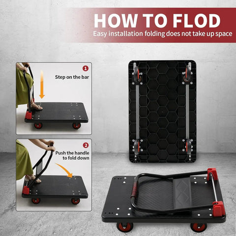 Heavy Duty Platform Cart Workhorse With 1000 Lb Capacity 36 By 24 Inch Foldable Hand Truck Dolly three-step fold guide