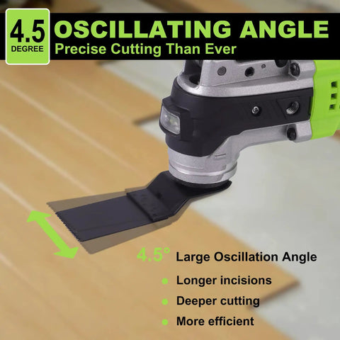 Cordless Oscillating Tool Kit With 20V Battery, Blazing 20,000 OPM, Aggressive 4.2 Degree Oscillation shown with cutting blade