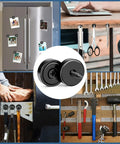 Neodymium Cup Magnets with Center Holes used for mounting tools, holding scissors, displaying photos, and organizing spaces.