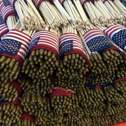 25 Pack Small American Flags On 12 Inch Wooden Sticks With Antique Bronze Spear Top 5x8 Inch Great For Parades Parties Fourth Of July Memorial Day Veterans Day Elections