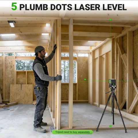 5 Point Self Leveling Laser Level with Plus Mode for Precise Plumb Dots and Level Lines 360 Degree Magnetic Base in use on site
