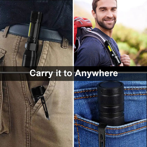 Rechargeable UV Flashlight 1200 Lumens 3 In 1 Black Light Beast Mode in pockets and on backpack