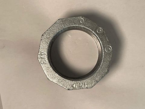 Top view of a Heavy Duty Galvanized Malleable Iron Reducing Bushing 4 Inch By 3 Inch NPT Male To Female Thread Rust Resistant