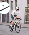 Cyclist riding, inset showing 12 Pack 290mm Stainless Steel 14G Bike Spokes With 12Mm Nipples Black Electroplated For Mountain And Road Wheels Heavy Duty Rust Resistant Set For Quick Wheel Repair Or Replacement