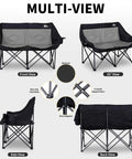 Multi-view of Two Person Camping Chair Loveseat Heavy Duty Double Folding Camp Couch for Adults with support details and angles