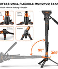 Lightweight Aluminum Video Camera Monopod With Feet For Travel Extends From 26 Inches Folded To 73 Inches, Supports Up To 22 Lbs