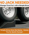 Dual Axle Tandem Wheel Ramp With 5.5 Inch Lift For Trailer And RV Tire Changes under trailer tire, easy access