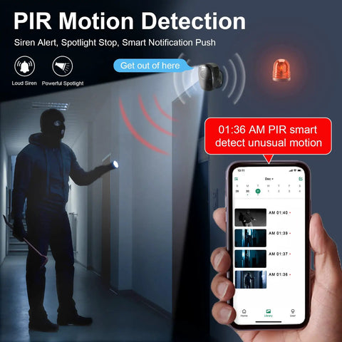 Two Pack Wireless Outdoor Security Cameras With Magnetic Mounts, alerting unusual motion on a smartphone screen at night