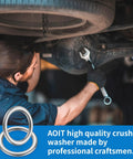 Mechanic using Pro Grade Oil Drain Plug Gasket Set With Crush Washers And Seals For Audi A3 A4 A5 A6 A7 A8 Q3 Q5 Q7 TT RS7 And VW Jetta Passat Tiguan Golf CC 10 Pack Replacement For Part N0138157 Easy Oil Change