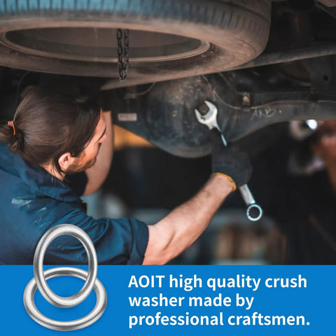 Mechanic using Pro Grade Oil Drain Plug Gasket Set With Crush Washers And Seals For Audi A3 A4 A5 A6 A7 A8 Q3 Q5 Q7 TT RS7 And VW Jetta Passat Tiguan Golf CC 10 Pack Replacement For Part N0138157 Easy Oil Change