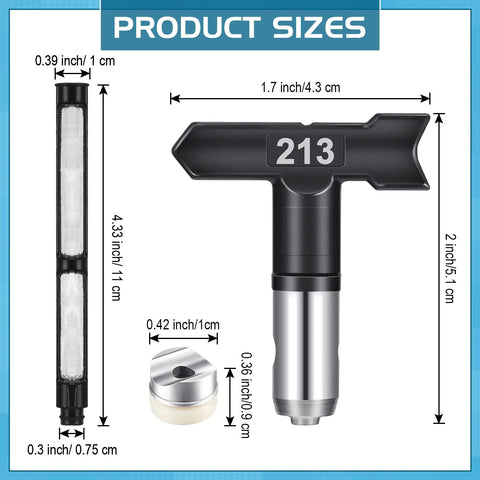 Airless Sprayer Tips And Filters Pack 20 Piece Replacement Set For Pros And DIYers With 10 Nozzles And 10 Filters product sizes