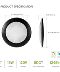 Front and side view of Dope 6 Inch LED Disk Lights 15W Dimmable Flush Mount Ceiling Fixtures, 5 CCT 2700K To 5000K, 1245 Lumens.